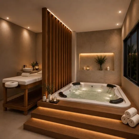 Espaço spa com banheira de hidromassagem